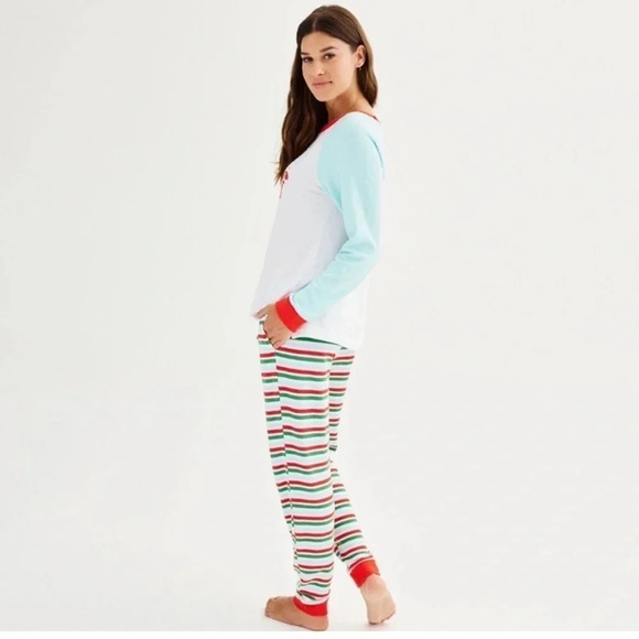 Cuddl Duds Womens Multi Striped Sweater Knit Mama Elf Pajamas 2 Pc Sets Sz M NWT - Picture 2 of 6